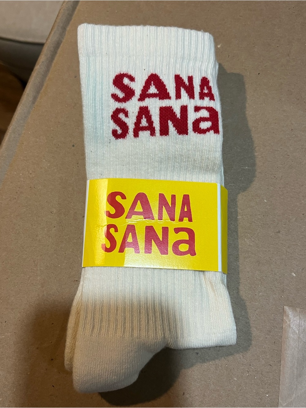 White Casual Crew Socks with Red Logo